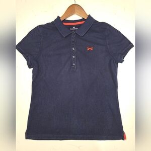 Talbots Women's Navy Blue & Red Polo Top Short Sleeve Butterfly Size Large